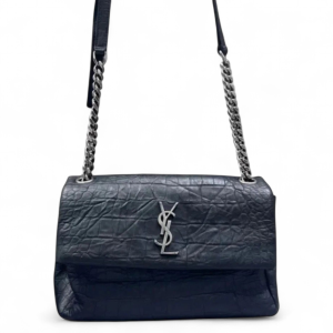 Yves Saint Laurent West Hollywood Shoulder Bag Medium Calfskin Crocodile Embossed Black
