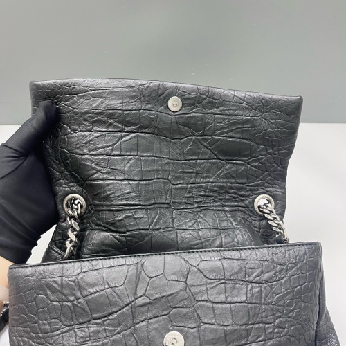 Yves Saint Laurent West Hollywood Shoulder Bag Medium Calfskin Crocodile Embossed Black