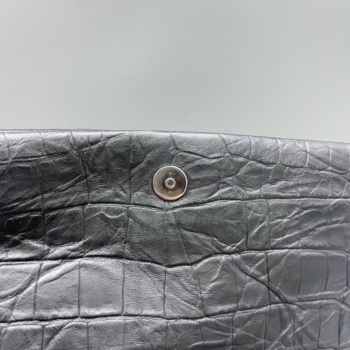 Yves Saint Laurent West Hollywood Shoulder Bag Medium Calfskin Crocodile Embossed Black