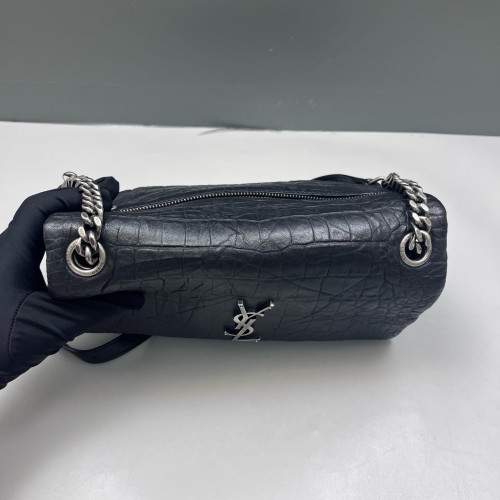 Yves Saint Laurent West Hollywood Shoulder Bag Medium Calfskin Crocodile Embossed Black