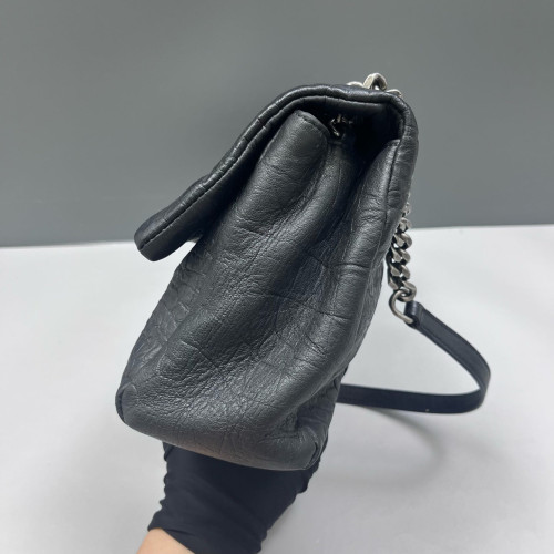 Yves Saint Laurent West Hollywood Shoulder Bag Medium Calfskin Crocodile Embossed Black