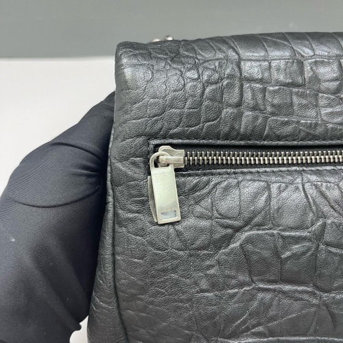 Yves Saint Laurent West Hollywood Shoulder Bag Medium Calfskin Crocodile Embossed Black