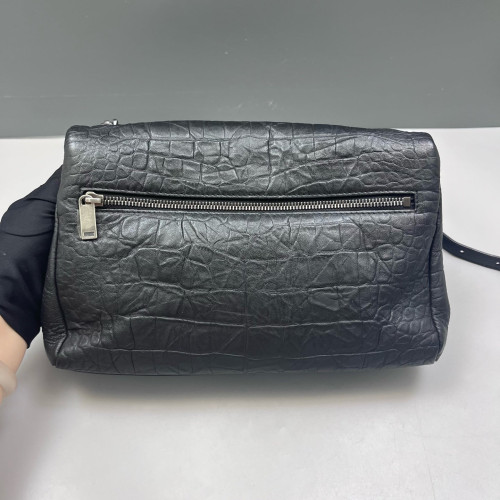 Yves Saint Laurent West Hollywood Shoulder Bag Medium Calfskin Crocodile Embossed Black