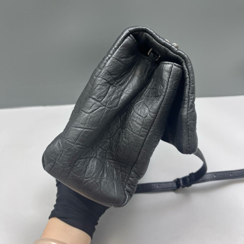 Yves Saint Laurent West Hollywood Shoulder Bag Medium Calfskin Crocodile Embossed Black