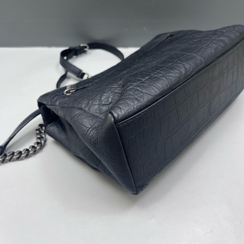 Yves Saint Laurent West Hollywood Shoulder Bag Medium Calfskin Crocodile Embossed Black