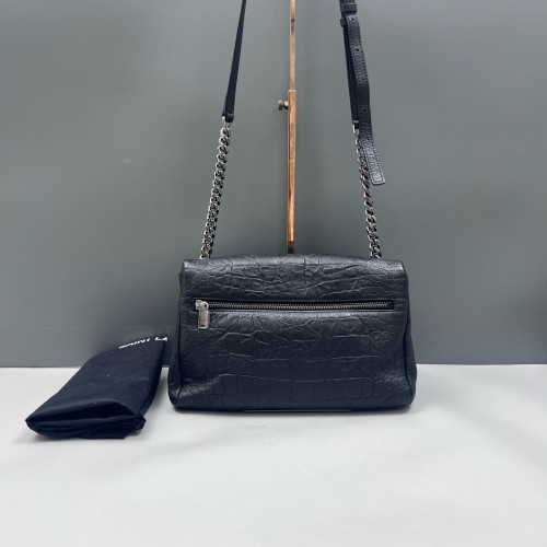 Yves Saint Laurent West Hollywood Shoulder Bag Medium Calfskin Crocodile Embossed Black