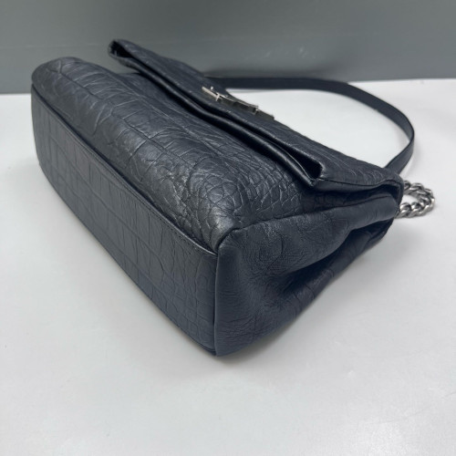 Yves Saint Laurent West Hollywood Shoulder Bag Medium Calfskin Crocodile Embossed Black