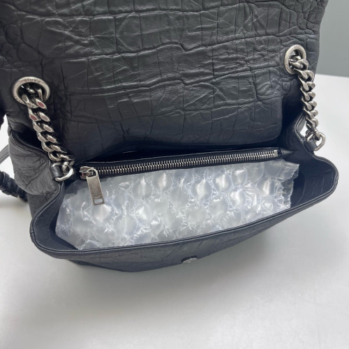 Yves Saint Laurent West Hollywood Shoulder Bag Medium Calfskin Crocodile Embossed Black