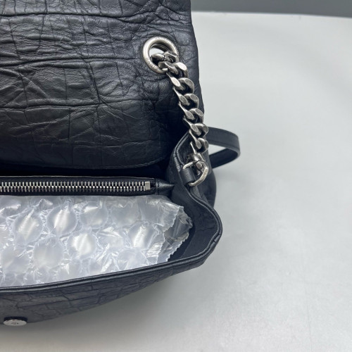 Yves Saint Laurent West Hollywood Shoulder Bag Medium Calfskin Crocodile Embossed Black
