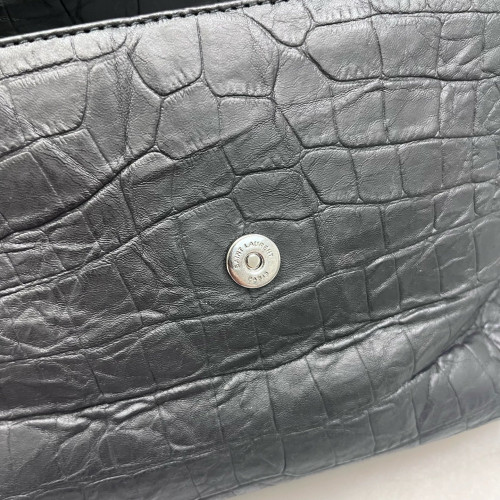 Yves Saint Laurent West Hollywood Shoulder Bag Medium Calfskin Crocodile Embossed Black