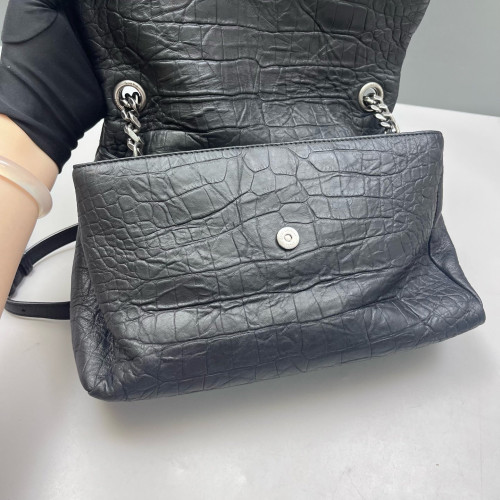 Yves Saint Laurent West Hollywood Shoulder Bag Medium Calfskin Crocodile Embossed Black