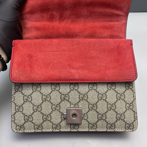 Gucci Small Dionysus GG Supreme Monogram Suede Red