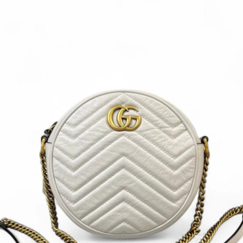 Gucci Chevron GG Marmont Round Mini Bag Calfskin White Gucci Chevron GG Marmont Round Mini Bag Calfskin White