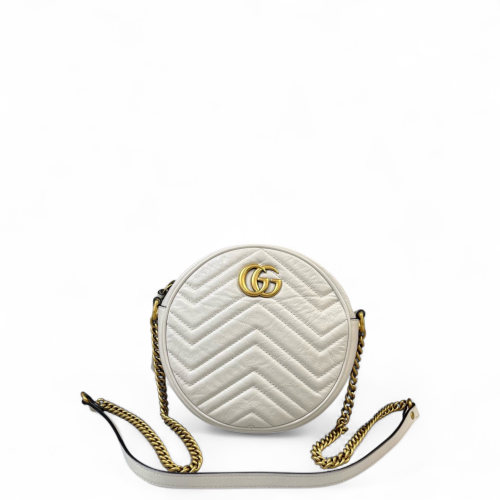 Gucci Chevron GG Marmont Round Mini Bag Calfskin White Gucci Chevron GG Marmont Round Mini Bag Calfskin White