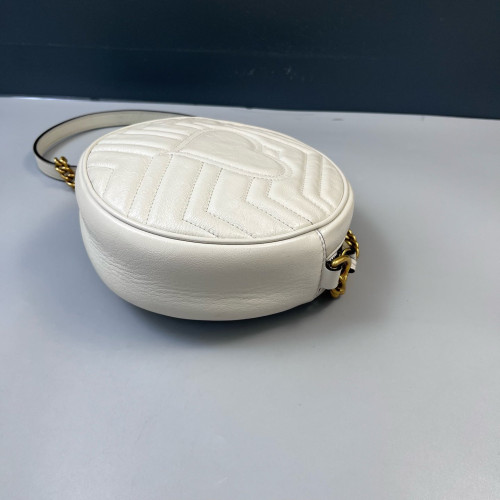 Gucci Chevron GG Marmont Round Mini Bag Calfskin White Gucci Chevron GG Marmont Round Mini Bag Calfskin White