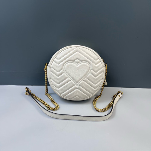 Gucci Chevron GG Marmont Round Mini Bag Calfskin White Gucci Chevron GG Marmont Round Mini Bag Calfskin White