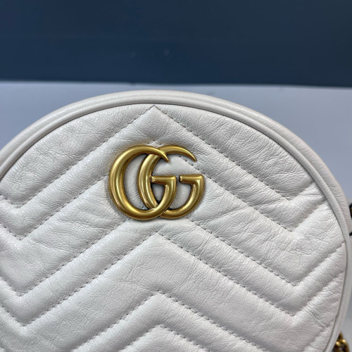 Gucci Chevron GG Marmont Round Mini Bag Calfskin White Gucci Chevron GG Marmont Round Mini Bag Calfskin White