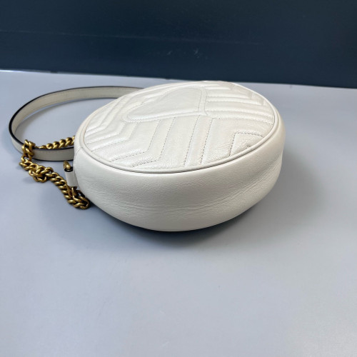 Gucci Chevron GG Marmont Round Mini Bag Calfskin White Gucci Chevron GG Marmont Round Mini Bag Calfskin White