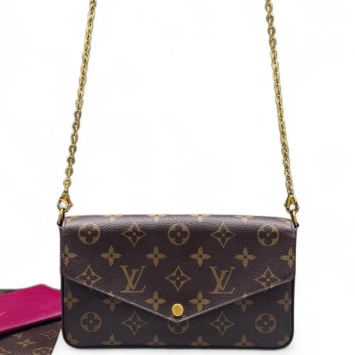 Louis Vuitton Pochette Felicie Chain Wallet Monogram Brown Fuchsia
