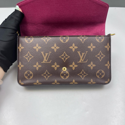 Louis Vuitton Pochette Felicie Chain Wallet Monogram Brown Fuchsia