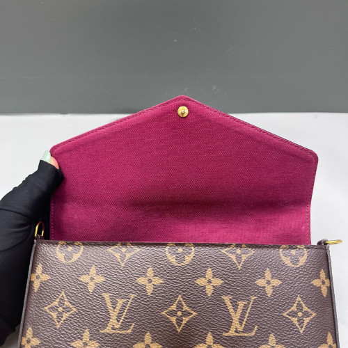 Louis Vuitton Pochette Felicie Chain Wallet Monogram Brown Fuchsia