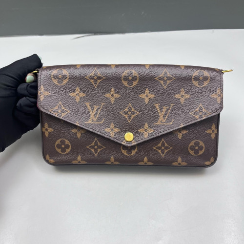 Louis Vuitton Pochette Felicie Chain Wallet Monogram Brown Fuchsia