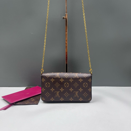 Louis Vuitton Pochette Felicie Chain Wallet Monogram Brown Fuchsia