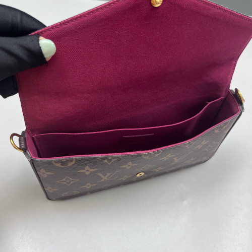 Louis Vuitton Pochette Felicie Chain Wallet Monogram Brown Fuchsia