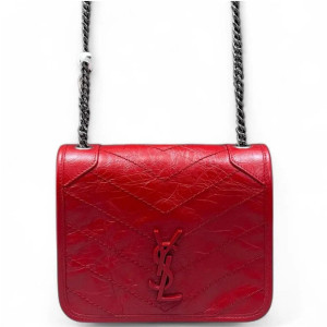 Yves Saint Laurent Mini Niki Chain Pull Up Leather Red