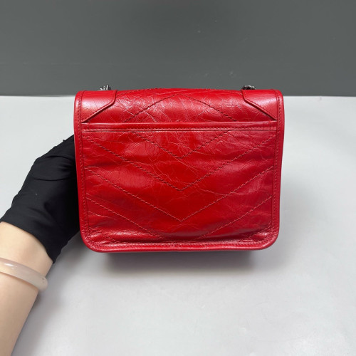 Yves Saint Laurent Mini Niki Chain Pull Up Leather Red