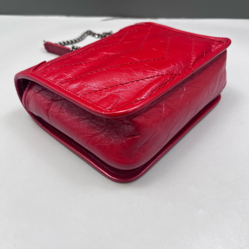 Yves Saint Laurent Mini Niki Chain Pull Up Leather Red