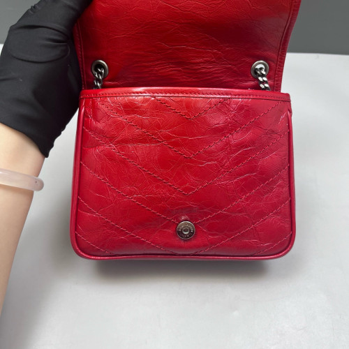 Yves Saint Laurent Mini Niki Chain Pull Up Leather Red