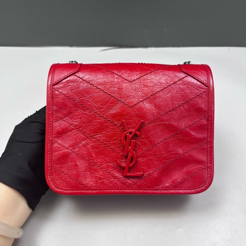 Yves Saint Laurent Mini Niki Chain Pull Up Leather Red