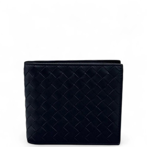 Bottega Veneta Compact Wallet Calfskin Intrecciato Black