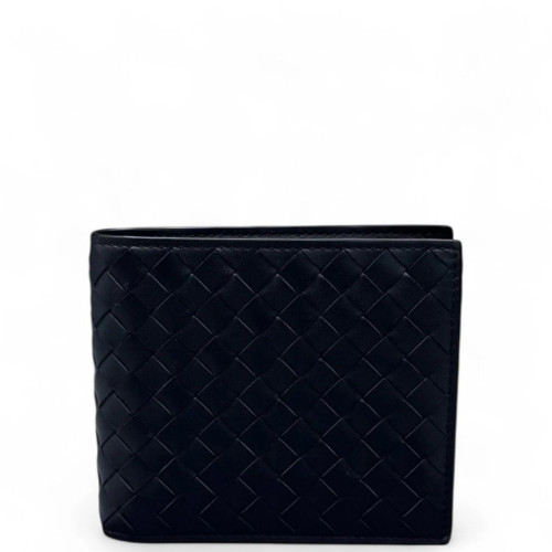 Bottega Veneta Compact Wallet Calfskin Intrecciato Black