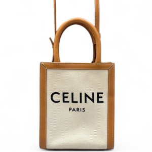 Celine Nano Vertical Cabas Canvas Calfskin Beige Brown
