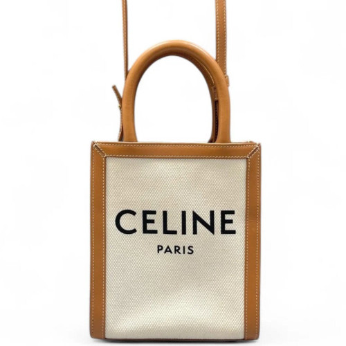 Celine Nano Vertical Cabas Canvas Calfskin Beige Brown