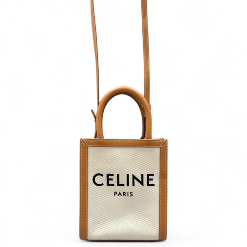 Celine Nano Vertical Cabas Canvas Calfskin Beige Brown