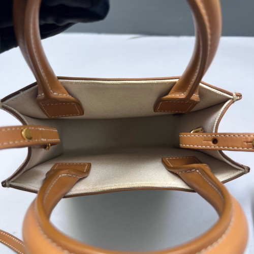 Celine Nano Vertical Cabas Canvas Calfskin Beige Brown