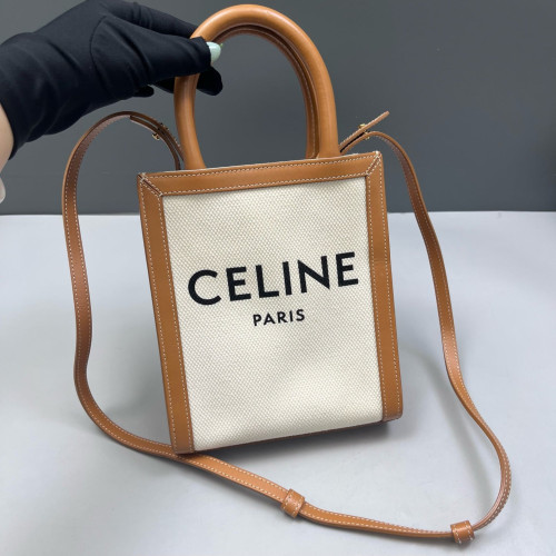 Celine Nano Vertical Cabas Canvas Calfskin Beige Brown
