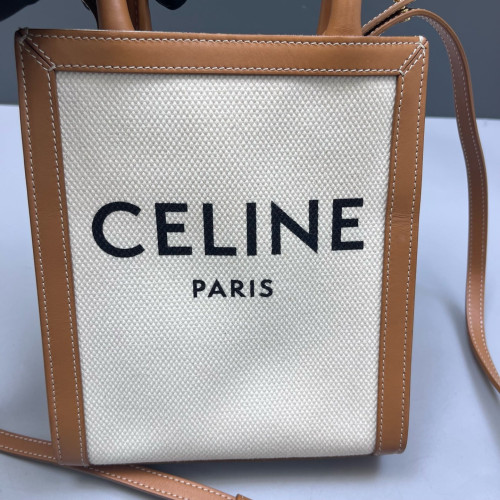 Celine Nano Vertical Cabas Canvas Calfskin Beige Brown