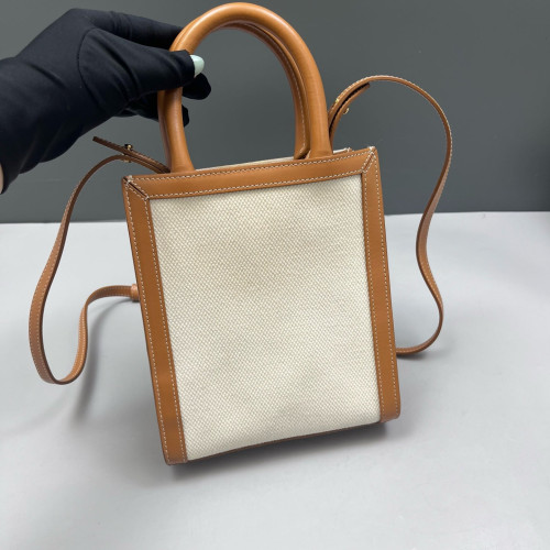 Celine Nano Vertical Cabas Canvas Calfskin Beige Brown