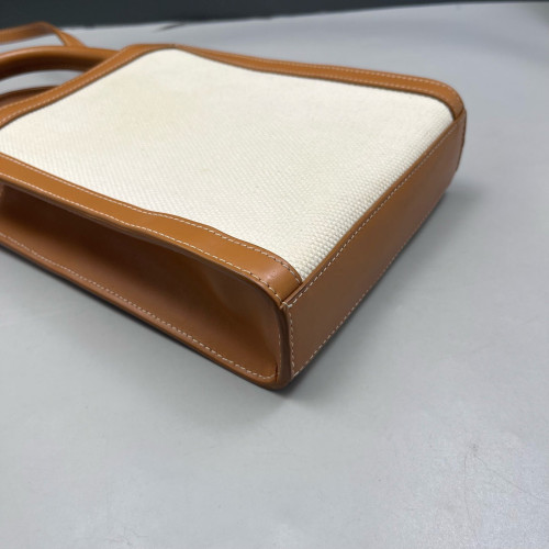 Celine Nano Vertical Cabas Canvas Calfskin Beige Brown