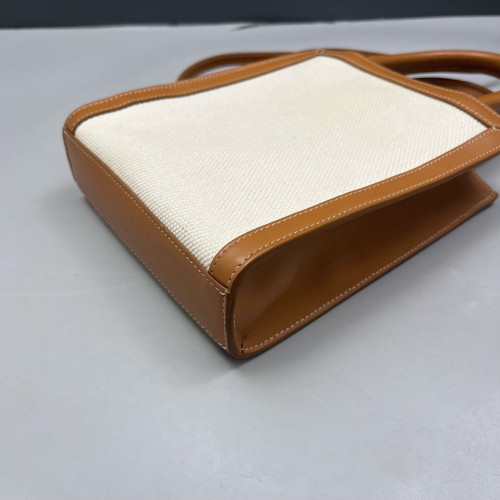 Celine Nano Vertical Cabas Canvas Calfskin Beige Brown