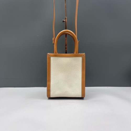 Celine Nano Vertical Cabas Canvas Calfskin Beige Brown
