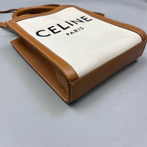 Celine Nano Vertical Cabas Canvas Calfskin Beige Brown