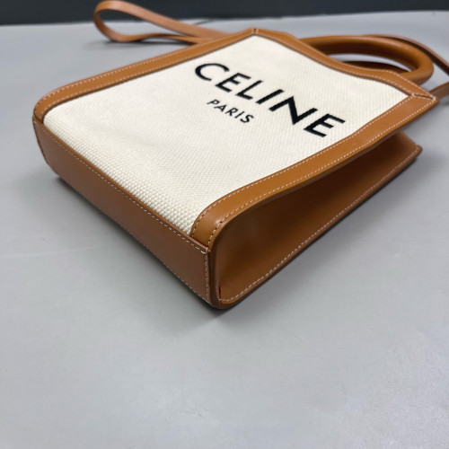 Celine Nano Vertical Cabas Canvas Calfskin Beige Brown