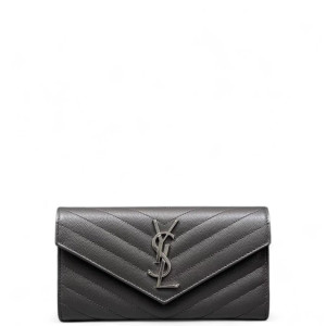 Yves Saint Laurent Continental Wallet Grained Calfskin Navy Black