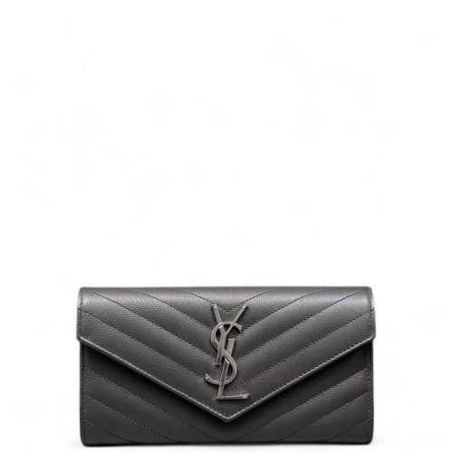 Yves Saint Laurent Continental Wallet Grained Calfskin Navy Black