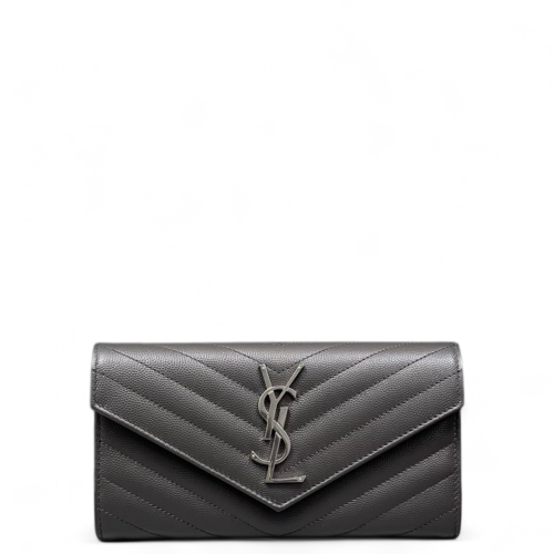 Yves Saint Laurent Continental Wallet Grained Calfskin Navy Black